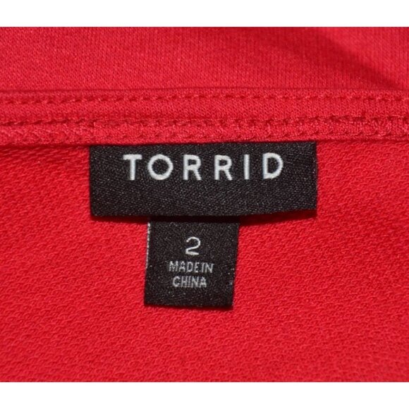 Torrid Women's Red Floral Open Weave Off Shoulder Sweatshirt Plus Size 2 2X - Picture 7 of 9